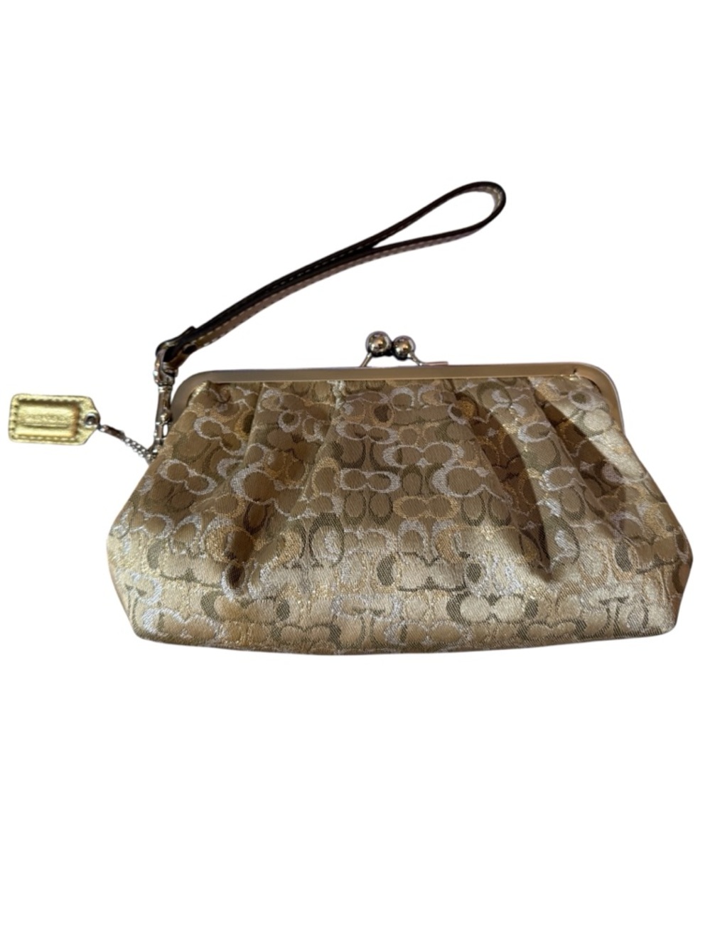 Vintage Coach Optic Mini Signature Lurex Framed Kisslock Clutch, Champagne 🥂 - Picture 6 of 10